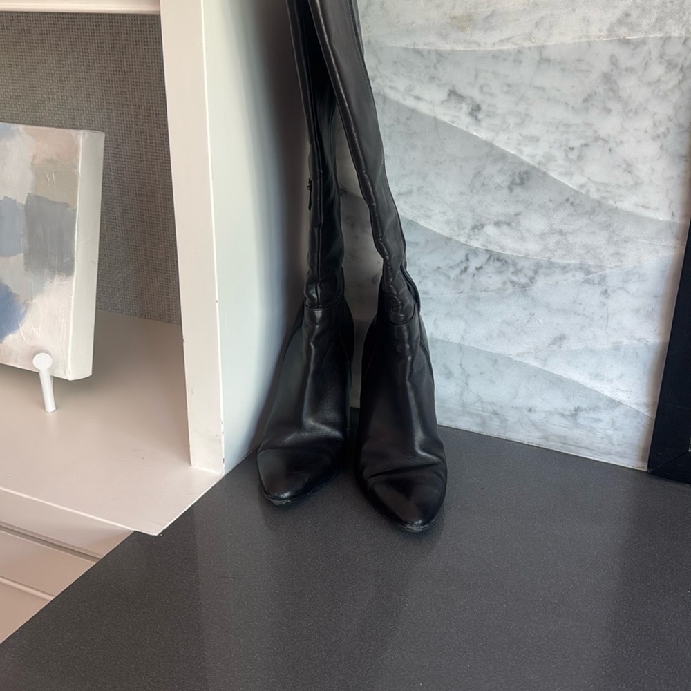 Via Spiga Black Over the Knee Boots Sleek Stiletto